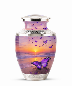 Purple Butterfly Beach Cremation Urn for Mom, Purple Beach Butterfly Memorial Urn for Women