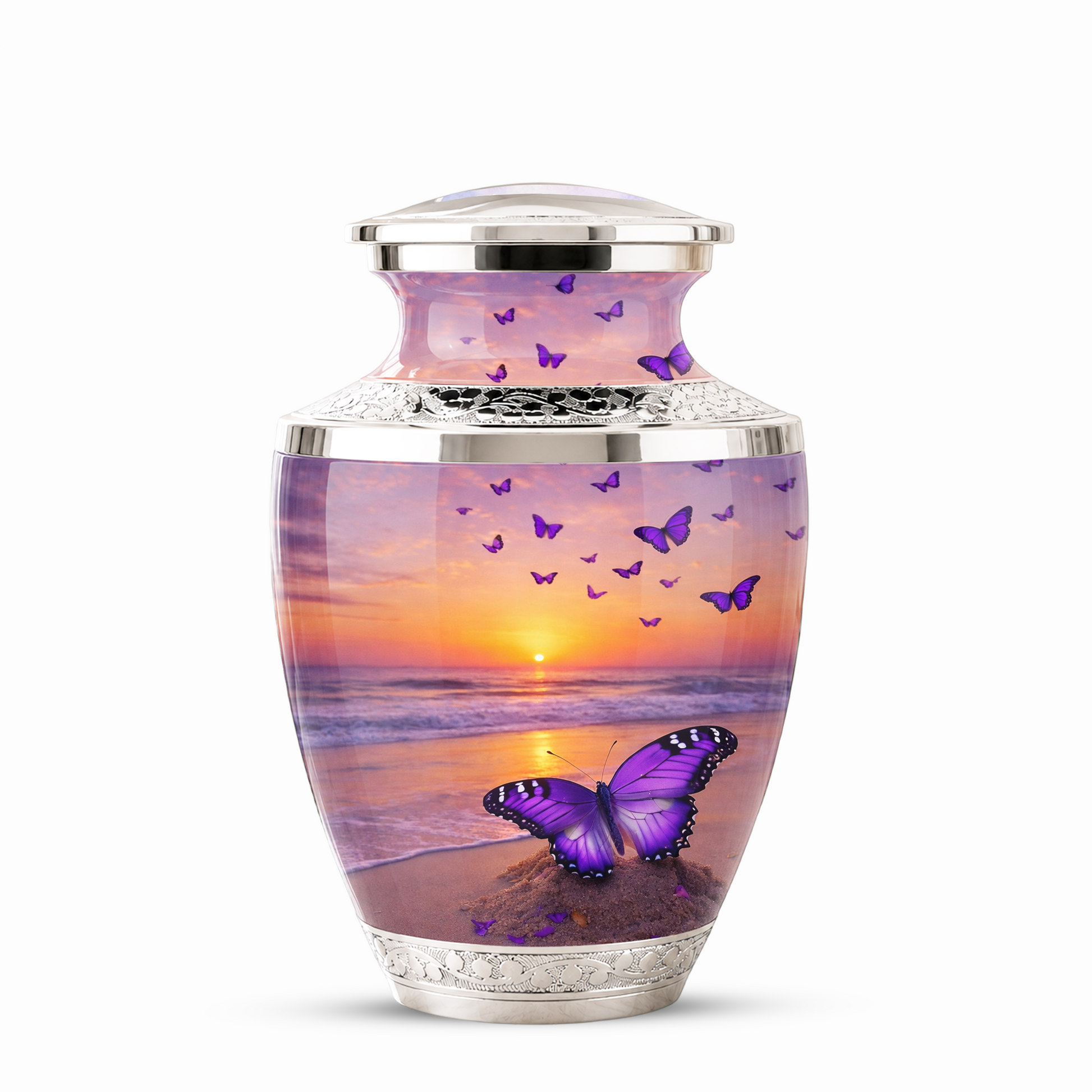 Purple Butterfly Beach Cremation Urn for Mom, Purple Beach Butterfly Memorial Urn for Women
