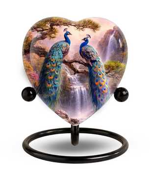 Heart-Shaped Memorial Urn, Peacock Urns for Adult Ashes, Peacock Adult Cremation Urn