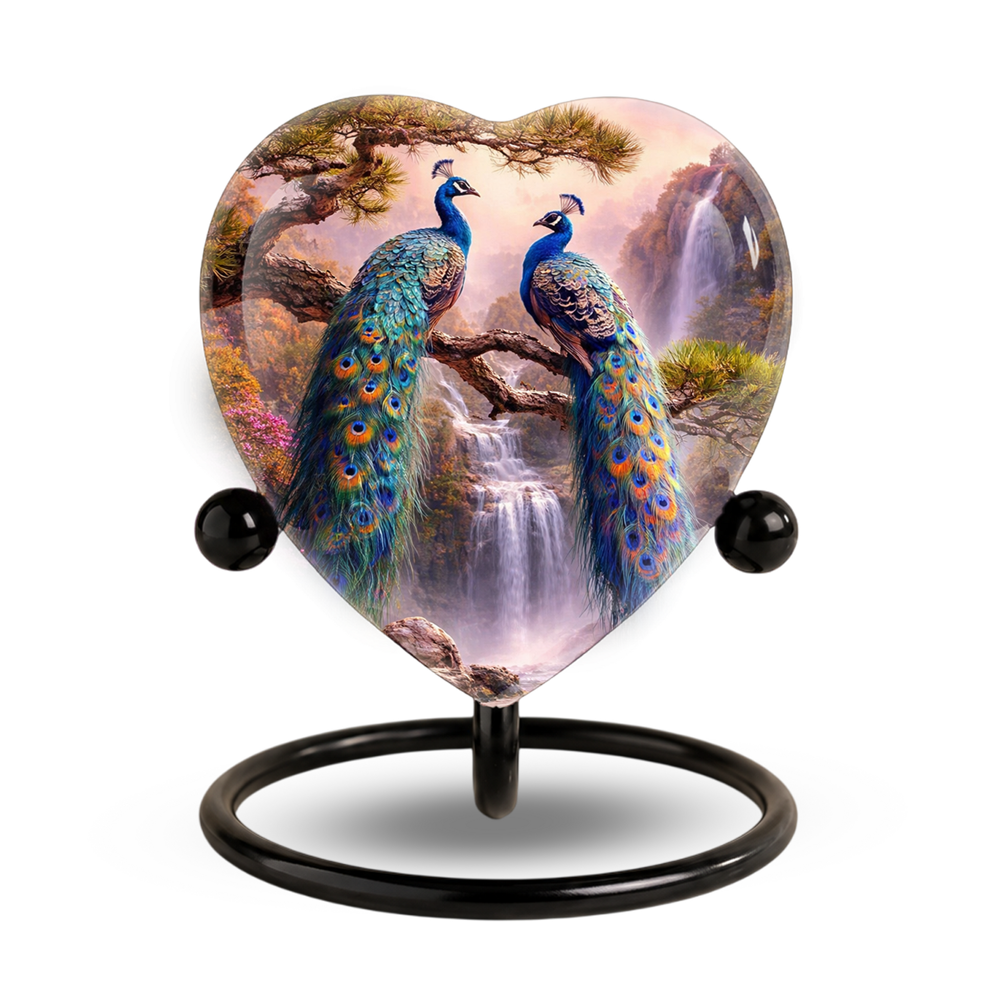 Heart-Shaped Memorial Urn, Peacock Urns for Adult Ashes, Peacock Adult Cremation Urn