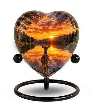 Deer Urn for Ashes, Heart Shaped Adult Cremation Urn, Personalized Deer Memorial Urn
