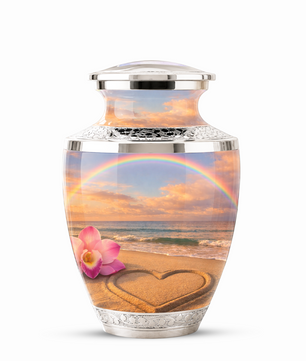 Rose Beach Heart Cremation Urn for Human Ashes, Personalized Rainbow Urns