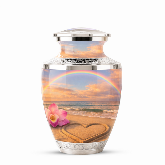 Rose Beach Heart Cremation Urn for Human Ashes, Personalized Rainbow Urns
