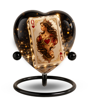 Queen of Hearts Urn – Queen of Hearts Cremation Urn, Playing Card Memorial Urn, Heart-Shaped Adult Urn for Ashes