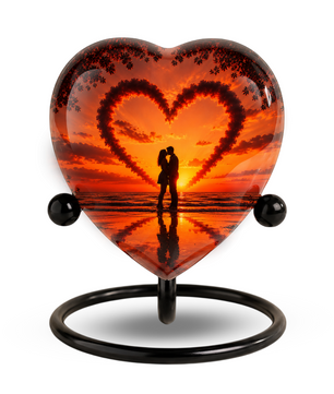 Sunset Heart Cremation Urn for Adult Ashes, Personalized Beach Urn for Human Ashes, Romantic Ocean Memorial Urn