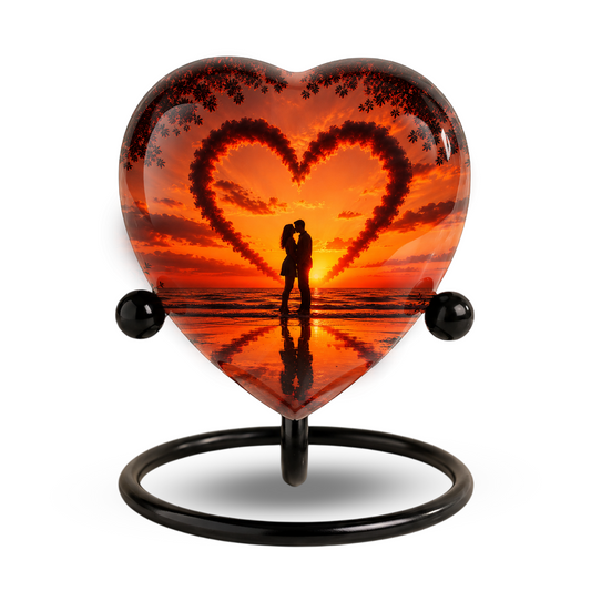 Sunset Heart Cremation Urn for Adult Ashes, Personalized Beach Urn for Human Ashes, Romantic Ocean Memorial Urn