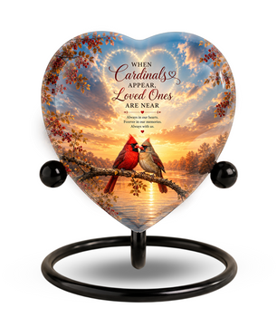 Cardinal Urn for Ashes, Heart Shaped Adult Cremation Urn, Personalized Cardinal Memorial Urn