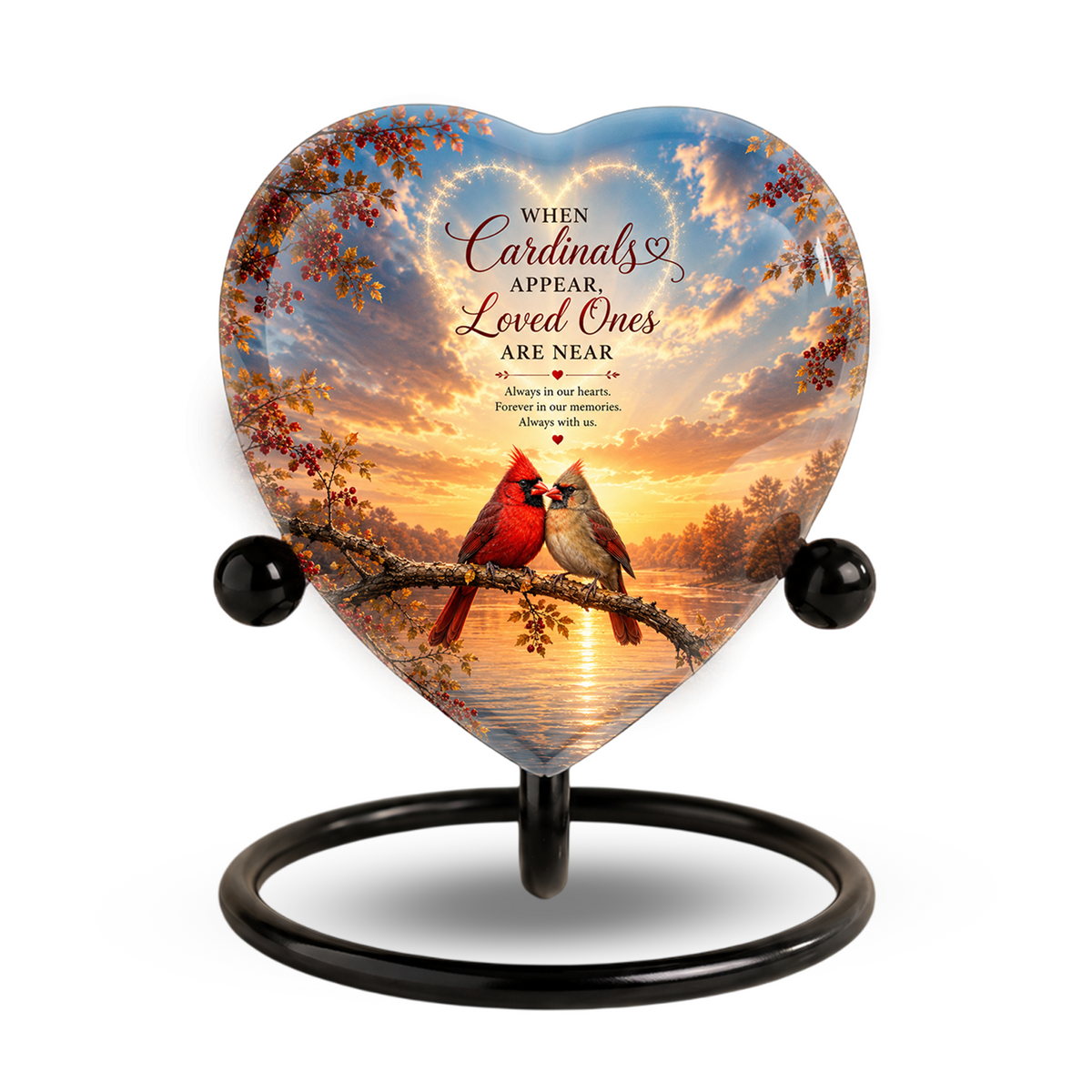 Cardinal Urn for Ashes, Heart Shaped Adult Cremation Urn, Personalized Cardinal Memorial Urn