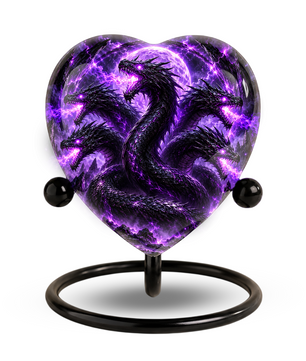Five Headed Dragon Adult Cremation Urn for Ashes, Purple Dragon Memorial Urn, Fantasy Dragon Urn, Personalized Heart Shaped Adult Urn