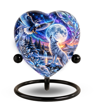 Eagle & Wolf Memorial Urn, Personalized Adult Urn, Large Urn for Human Ashes, Unique Cremation Urn