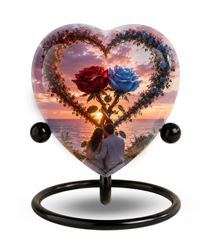 Heart Shaped Adult Cremation Urn for Ashes – Beautiful Rose Memorial Urn for Loved Ones