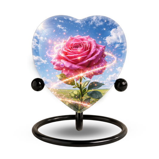 Pink Rose Heart Urn for Mom – Personalized Keepsake Urn for Mom, Beautiful Cremation Urn for Women