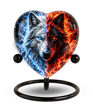 Wolf Heart Cremation Urn for Ashes, Personalized Adult Memorial Urn, White and Black Wolf Urn,