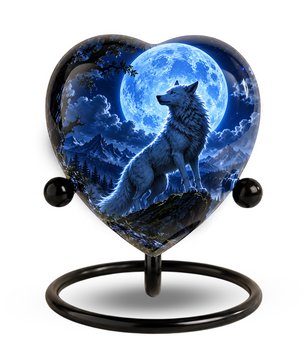 Wolf Adult Cremation Urn for Ashes – Moonlit Wolf Memorial Urn Personalized Wolf Cremation Urn