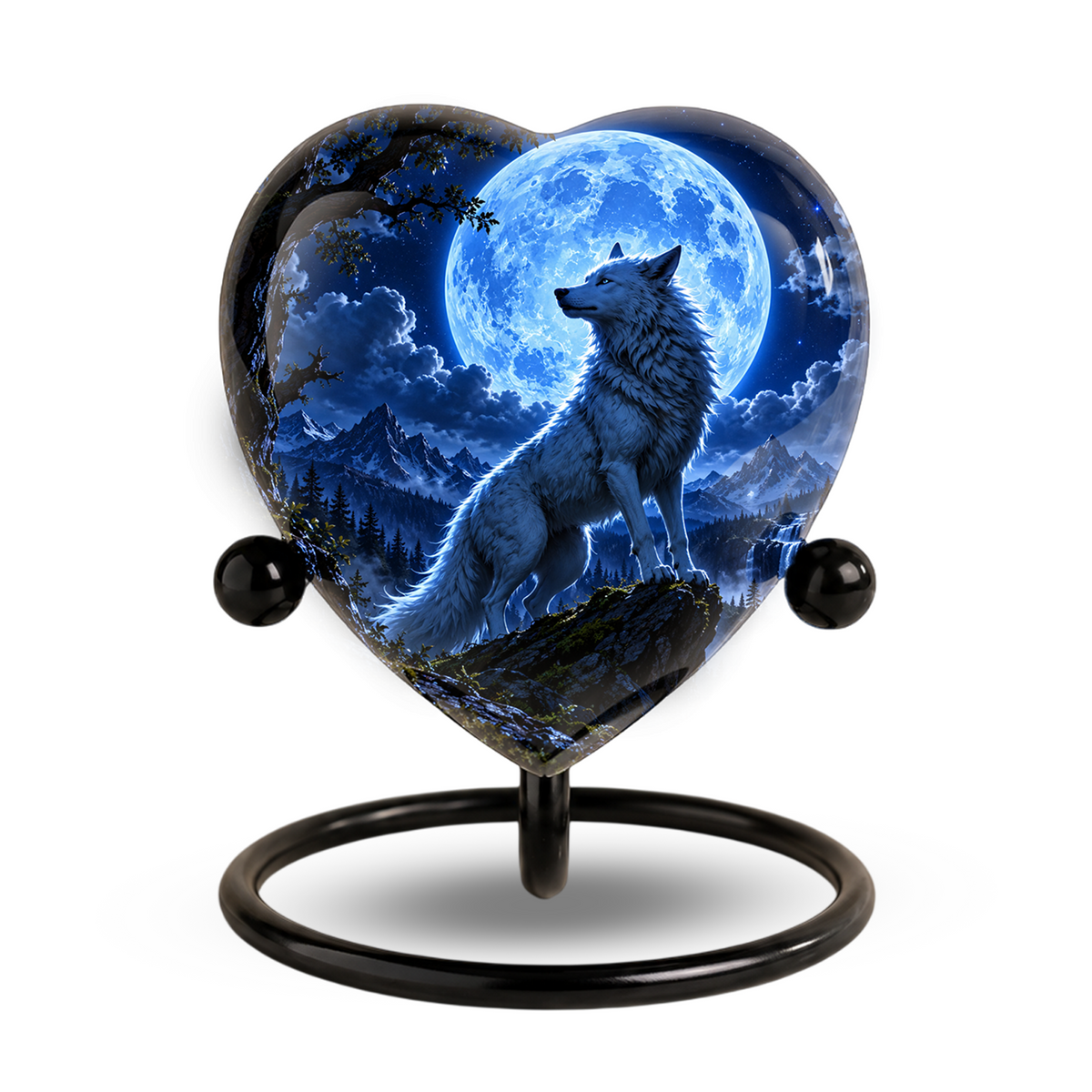 Wolf Adult Cremation Urn for Ashes – Moonlit Wolf Memorial Urn Personalized Wolf Cremation Urn