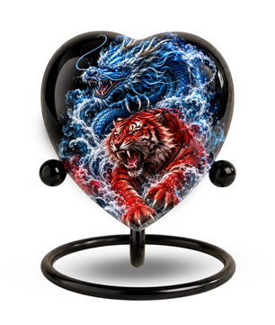 Dragon Tiger Heart Cremation Urn for Ashes, Personalized Adult Memorial Urn Heart Shaped Adult Cremation Urn