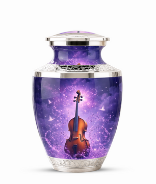 Purple Violin Cremation Urn for Mom and Dad, Musical Memorial Urn for Male and Female
