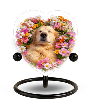 Golden Retriever Flower Heart Adult Urn for Ashes – Peaceful Floral Memorial Cremation Urn