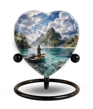 Gone Fishing Heart Shaped Urn for Ashes – Fishing Memorial Urn for Dad, Father & Loved One