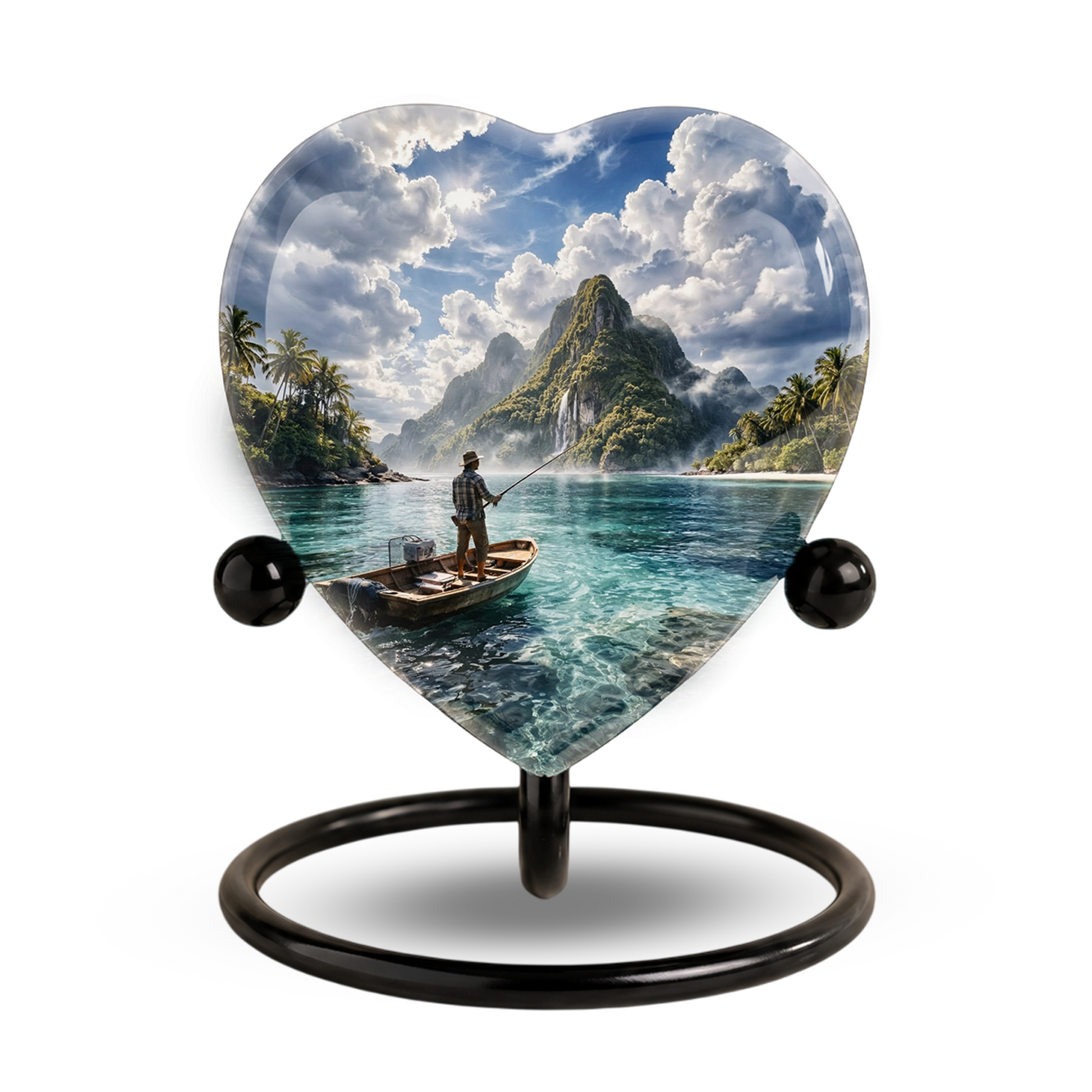 Gone Fishing Heart Shaped Urn for Ashes – Fishing Memorial Urn for Dad, Father & Loved One