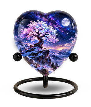 Cherry Blossom Adult Urn for Ashes, Tree of Life Memorial Urn, Pink Sakura Tree Cremation Urn