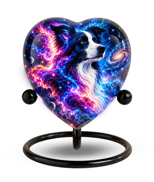 Heart Shaped Border Collie Urn for Ashes, Personalized Dog Cremation Urn, Galaxy Pet Memorial Urn