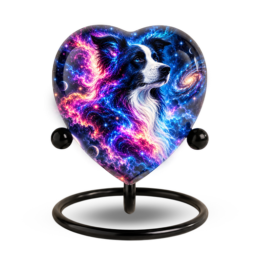 Heart Shaped Border Collie Urn for Ashes, Personalized Dog Cremation Urn, Galaxy Pet Memorial Urn
