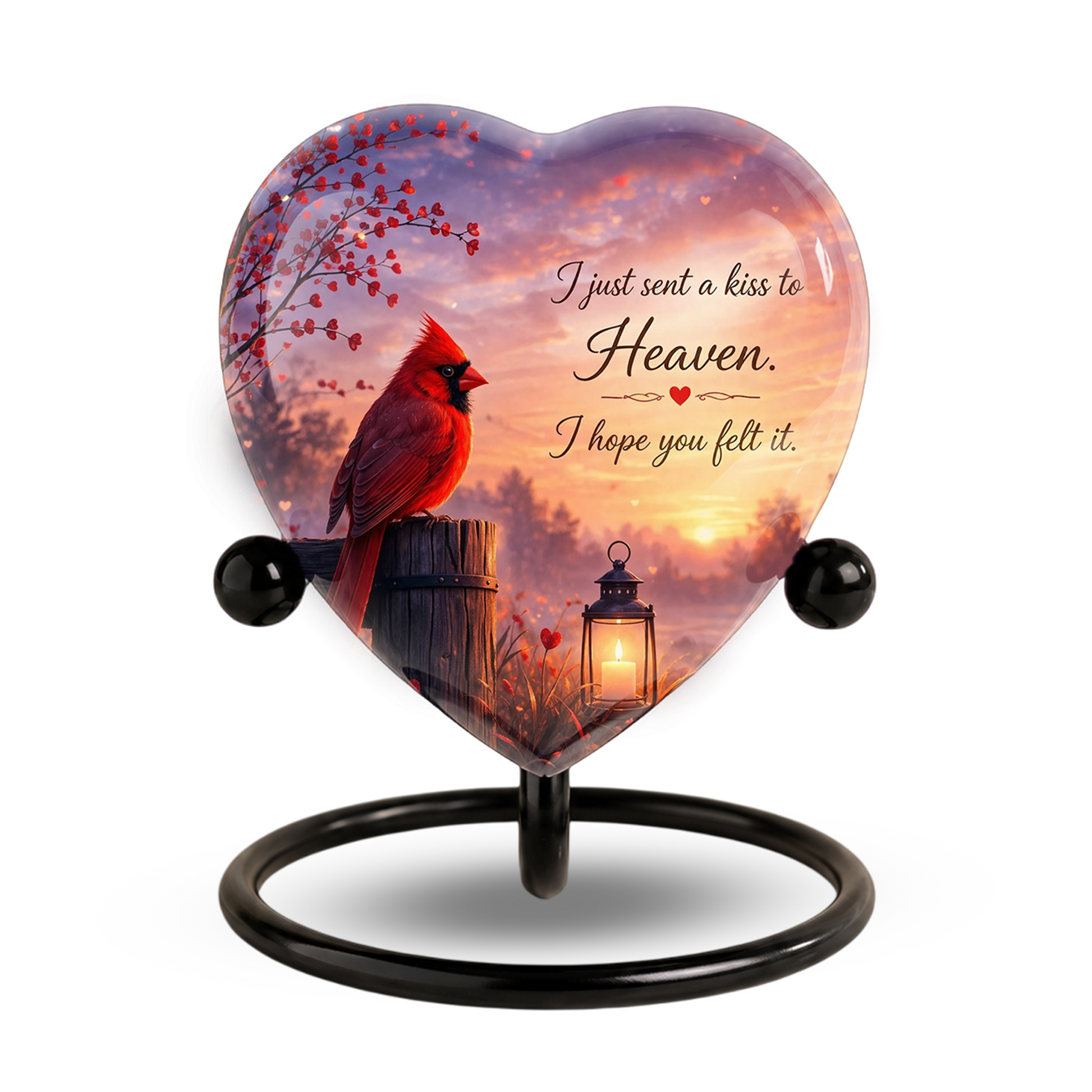 Cardinal Memorial Heart Urn, Adult Cremation Urn and Adult Urns for Ashes