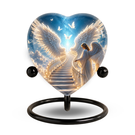 Angel Wings Urn for Ashes, Heart Shaped Adult Cremation Urn, Heavenly Memorial Urn with Wings