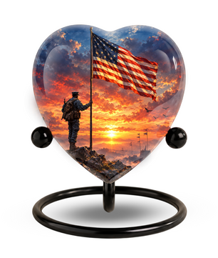 American Flag Adult Cremation Urn for Ashes, Military Memorial Urn, Veteran Cremation Urn, Personalized Patriotic Adult Urn, Heart Shaped Urn