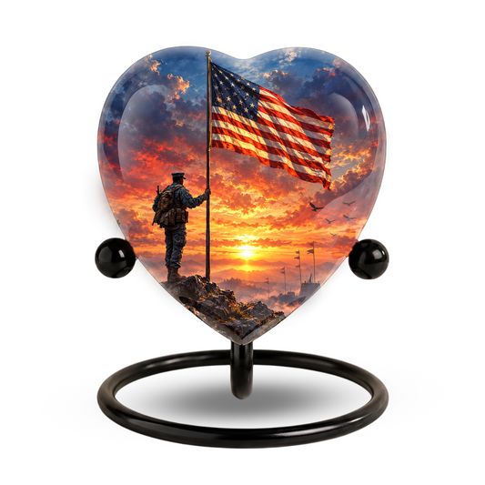 American Flag Adult Cremation Urn for Ashes, Military Memorial Urn, Veteran Cremation Urn, Personalized Patriotic Adult Urn, Heart Shaped Urn