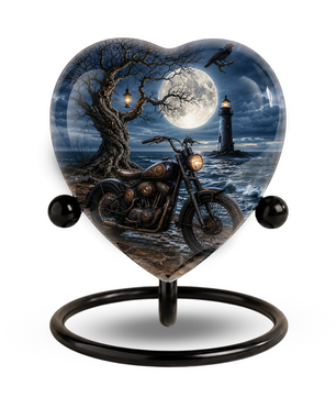 Bike and Lighthouse Cremation Urn for Dad – Personalized Adult Male Urn for Ashes
