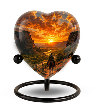 Cowboy Sunset Urn for Dad – Western Heart Shaped Memorial Urn for Father, Son & Men