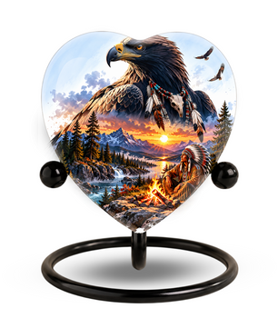 Eagle Adult Urn for Ashes, Native American Inspired Memorial Urn, Bald Eagle and Mountain Sunset Cremation Urn