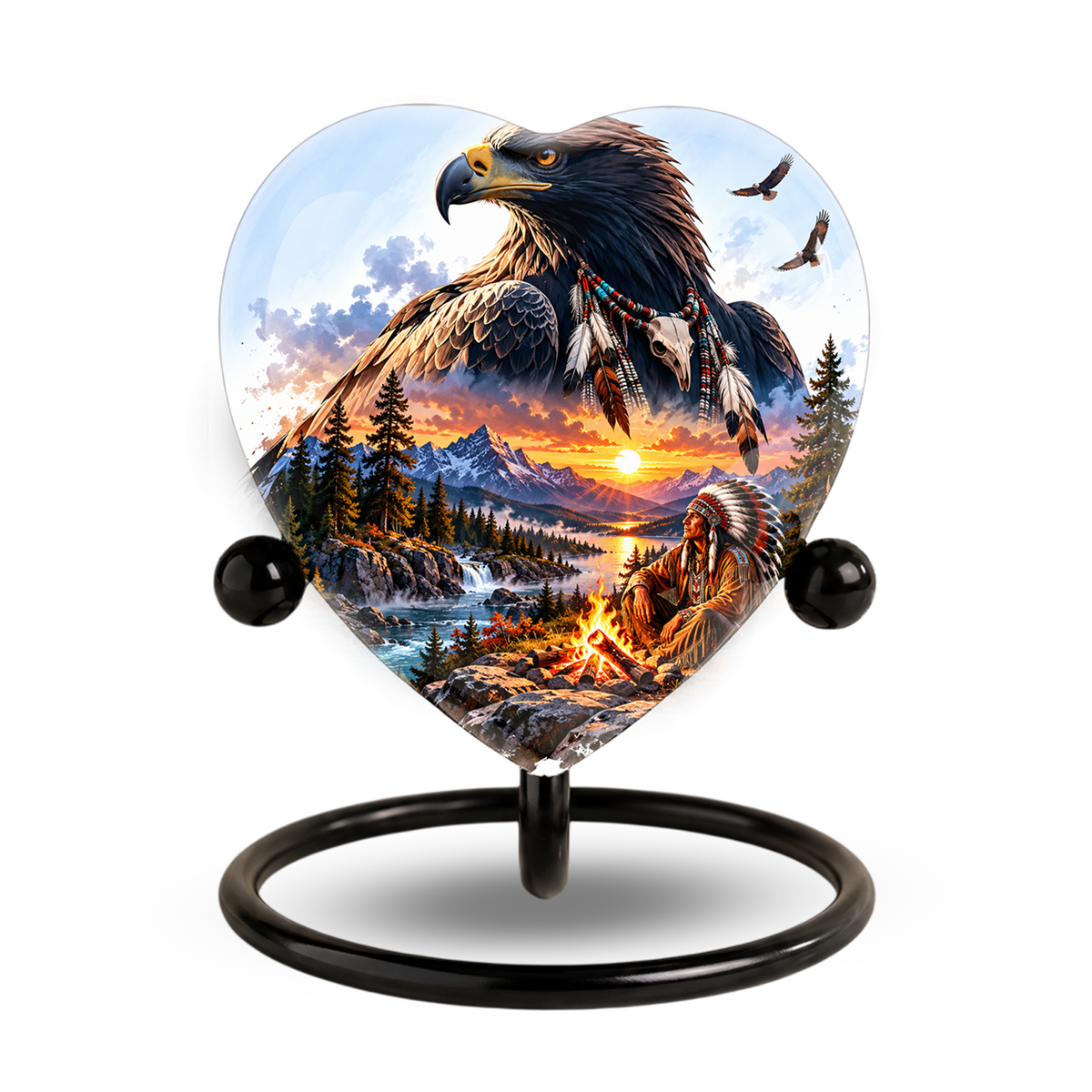 Eagle Adult Urn for Ashes, Native American Inspired Memorial Urn, Bald Eagle and Mountain Sunset Cremation Urn