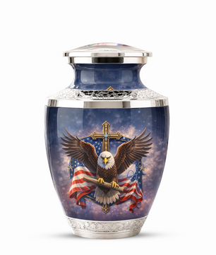 Eagle American Flag Cremation Urn for Dad, Patriotic Memorial Urn for Father, Military Keepsake