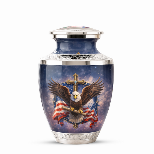 Eagle American Flag Cremation Urn for Dad, Patriotic Memorial Urn for Father, Military Keepsake