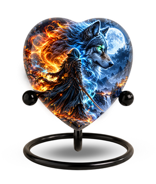 Wolf Adult Urn for Ashes, Fire and Ice Wolf Memorial Urn, Blue Moon Fantasy Cremation Urn