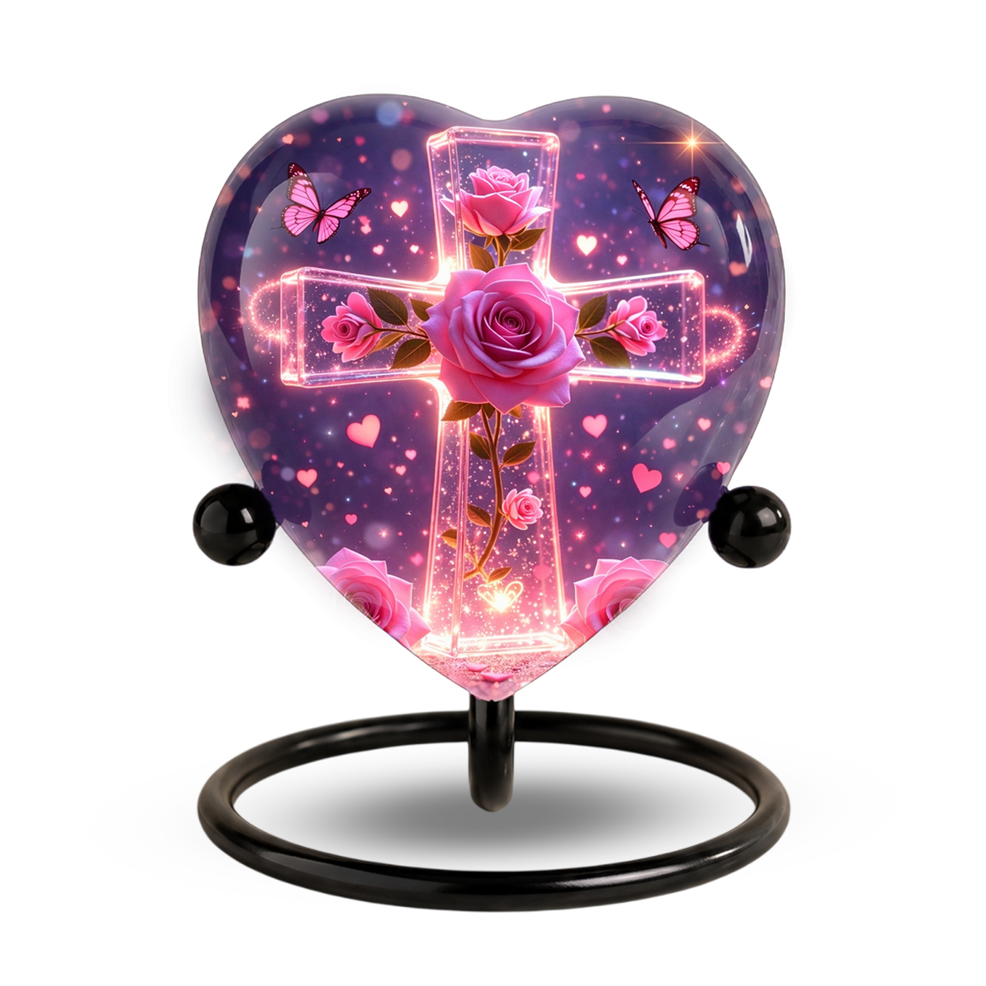 Rose Cross Adult Urn for Ashes, Pink Rose Memorial Adult Cremation Urn, Heart Shaped Urn for Adult Ashes,