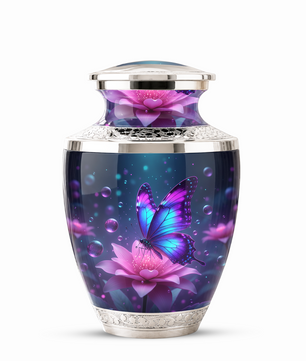Blue Butterfly Cremation Urn for Mom, Flower Butterfly Personalized Urn for Human Ashes