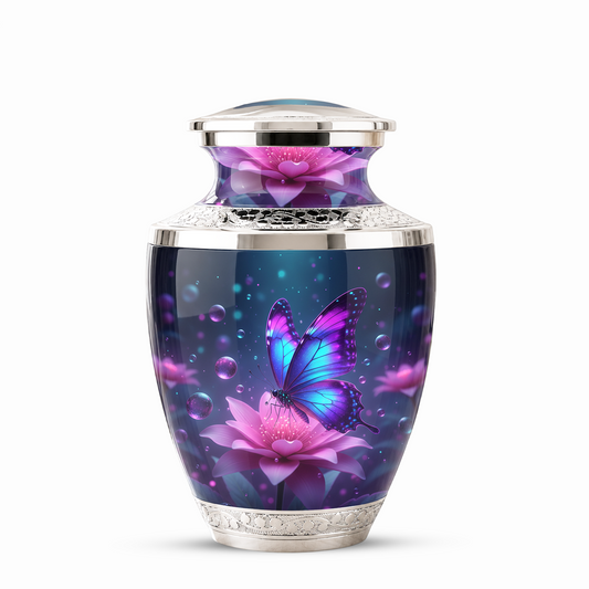 Blue Butterfly Cremation Urn for Mom, Flower Butterfly Personalized Urn for Human Ashes