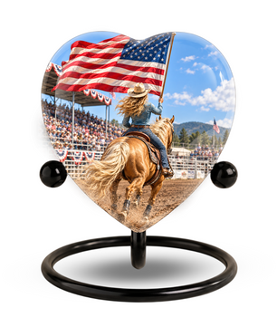 American Flag Cowboy Memorial Wind Chime – Heart-Shaped Rodeo Horse Memorial Decoration