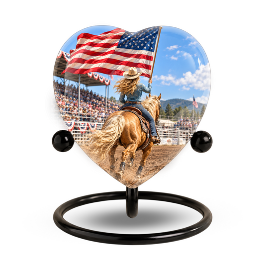 American Flag Cowboy Memorial Wind Chime – Heart-Shaped Rodeo Horse Memorial Decoration