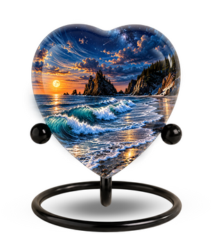 Ocean Wave Heart Cremation Urn for Ashes, Personalized Adult Memorial Urn, Beach Urn for Loved One