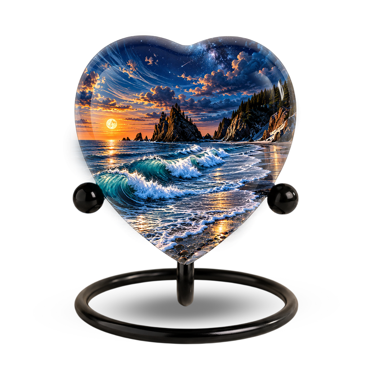 Ocean Wave Heart Cremation Urn for Ashes, Personalized Adult Memorial Urn, Beach Urn for Loved One
