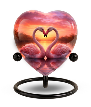 Lovely Swan Sunset Urn – Adult Urn for Ashes, Heart-Shaped Adult Cremation Urn Memorial