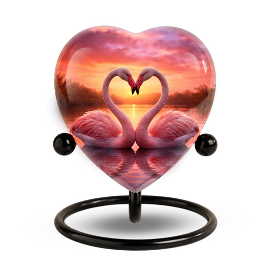 Lovely Swan Sunset Urn – Adult Urn for Ashes, Heart-Shaped Adult Cremation Urn Memorial
