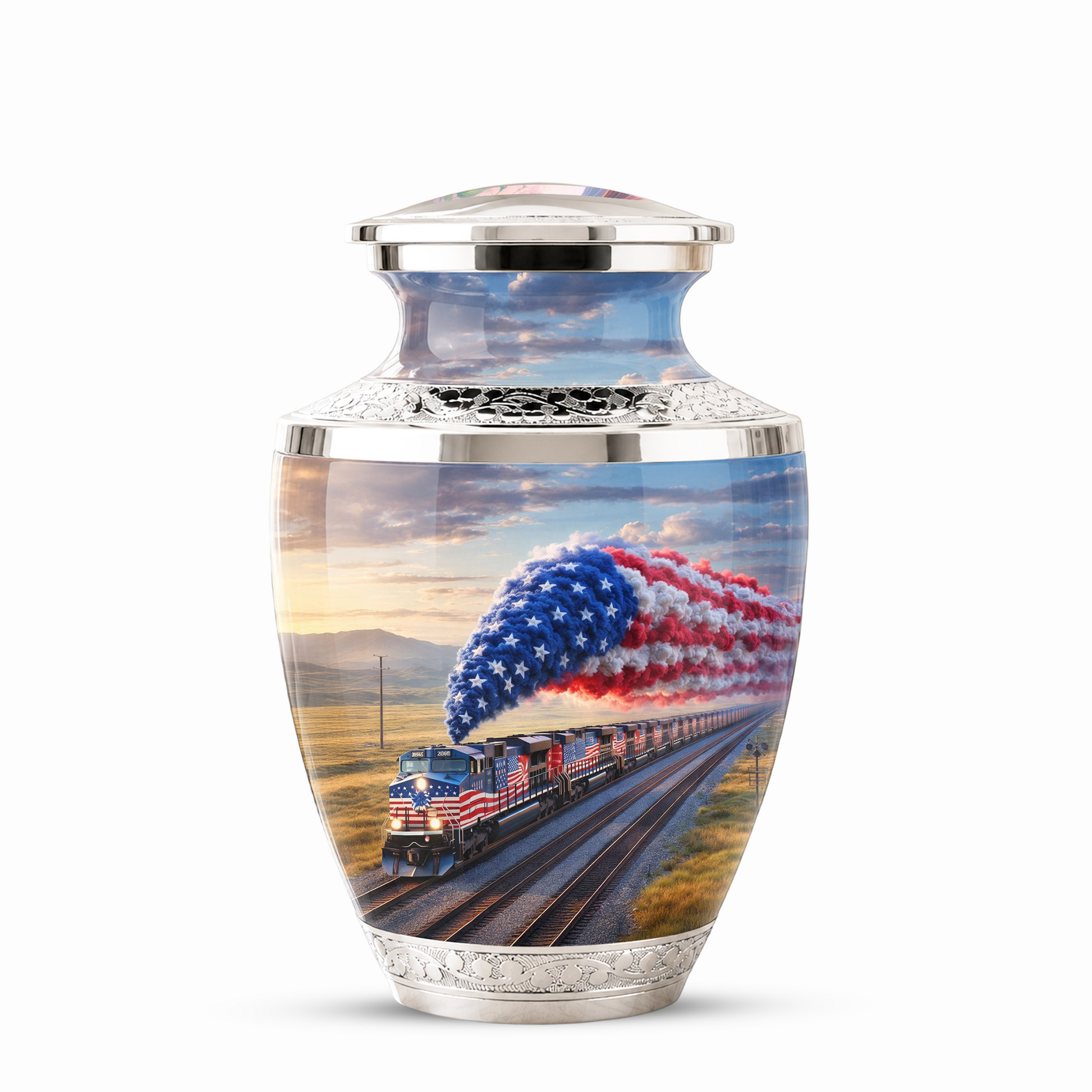 Train Cremation Urn for Dad, Patriotic Railroad Memorial Urn, American Train Keepsake for Father