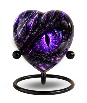 Purple Dragon Eye Adult Cremation Urn for Ashes, Fantasy Dragon Memorial Urn, Personalized Heart Shaped Adult Urn, Dragon Eye Urn
