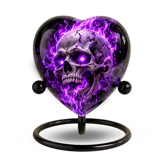 Purple Skull Adult Cremation Urn for Ashes, Gothic Skull Memorial Urn, Personalized Adult Urn, Halloween Horror Heart Shaped Cremation Urn